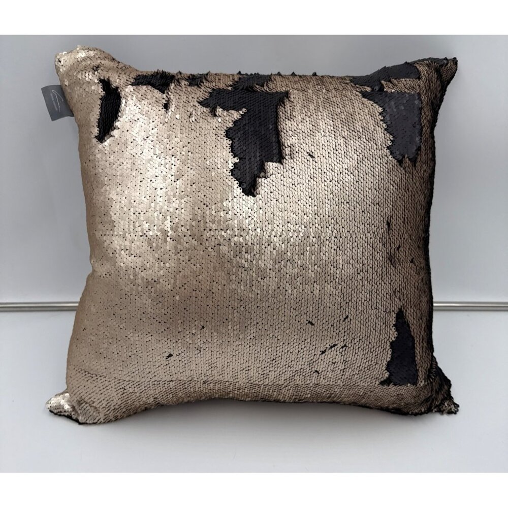 Aviva Stanoff Bronze & Black Sequin Reversible Accent Luxury Down Filled Pillow